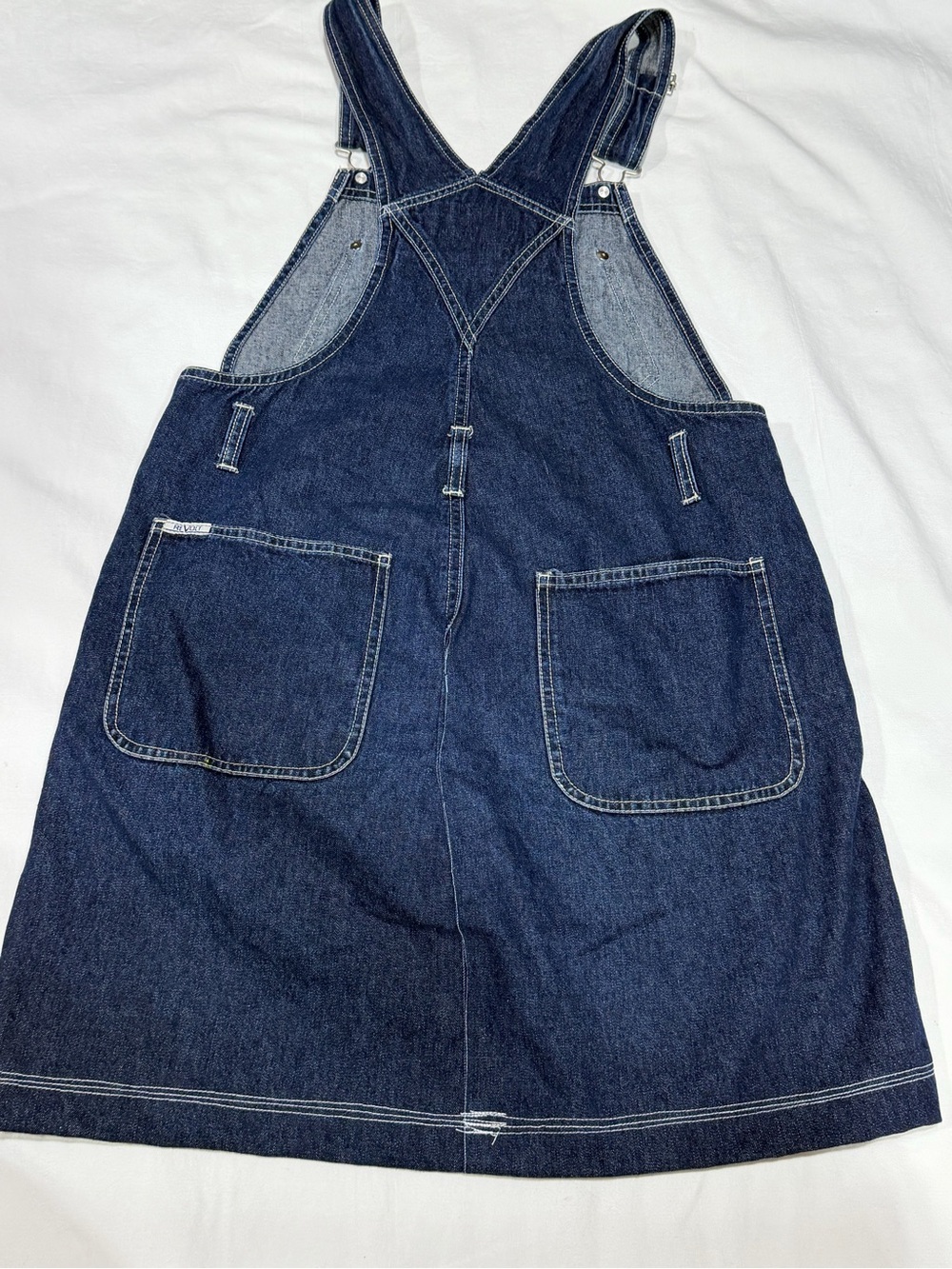 REVOLT Y2K “90s style Denim Overall Dress Medium Dark Wash Pinafore Jumper - Picture 8 of 13
